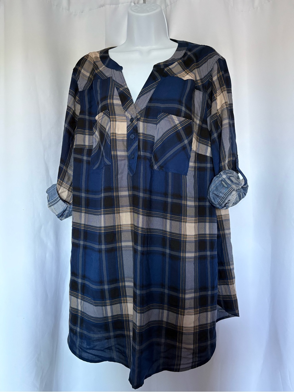 torrid Navy Blue and Cream Plaid Tunic
